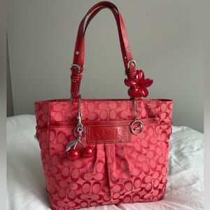 Vintage Coach Red Optic Canvas Tote Bag
